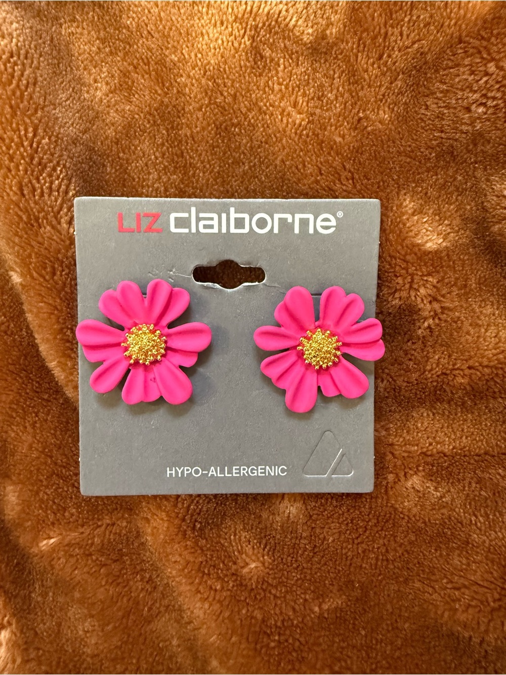 Liz Claiborne Bright Pink Flower Stud Earrings with Gold Centers